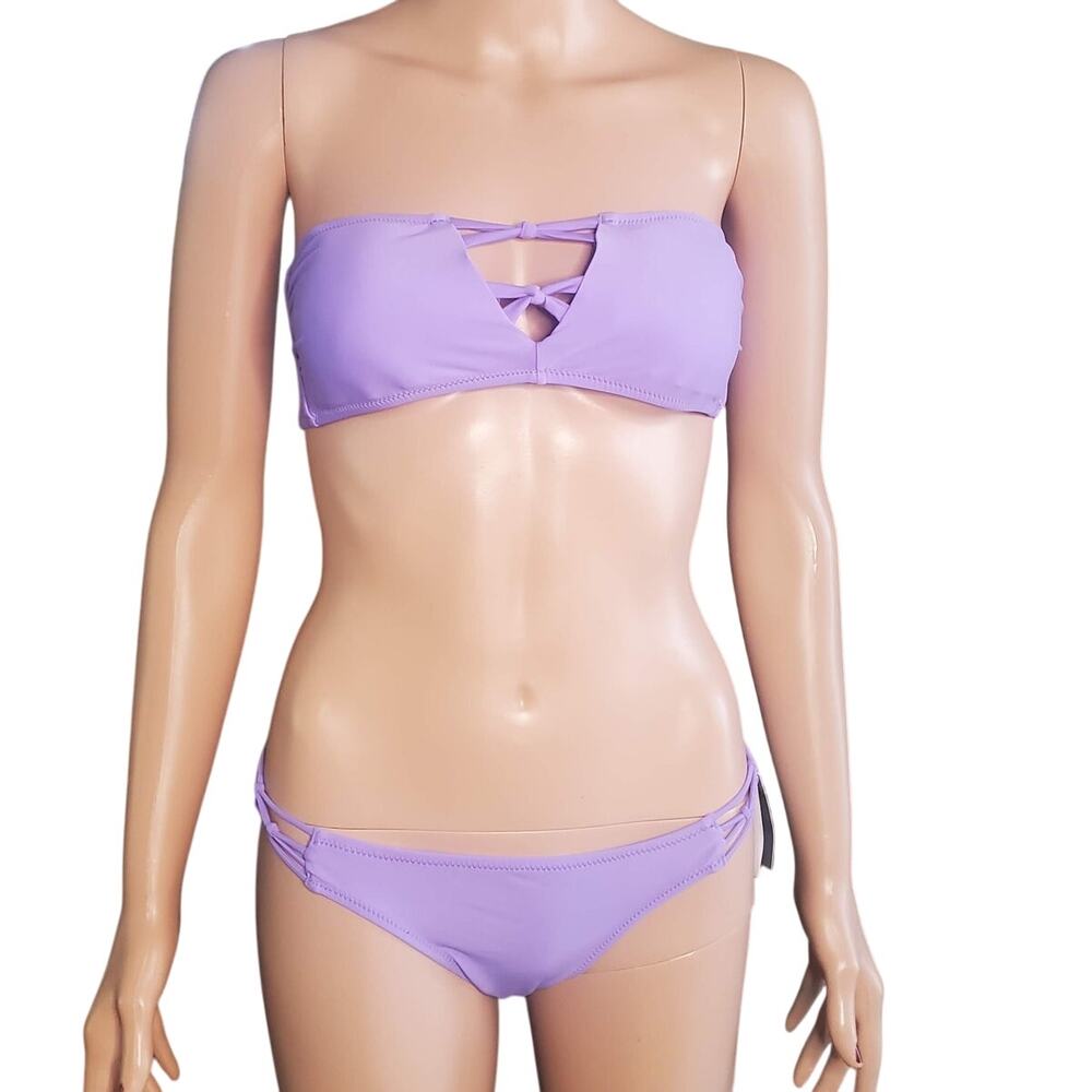 Volcom Simply Solid Strapless Bandeau Bikini Set Purple Size S NWT Surf Swim